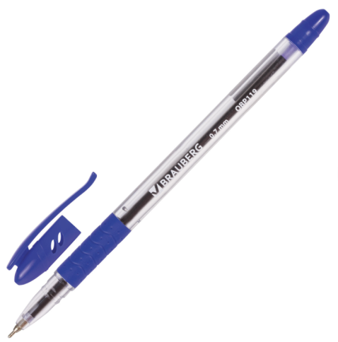 Ручка шариковая масляная с грипом BRAUBERG Glassy, СИНЯЯ, корпус прозрач.,0,7мм,линия 0,35мм, 142698 фото 1